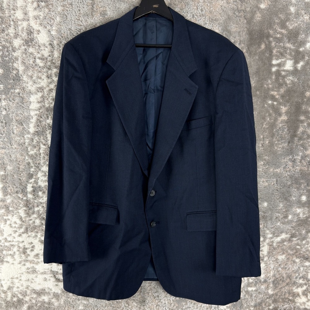 Evan Picone Size 46 Notched Career Blazer Jacket Wool Button Navy Long Sleeve